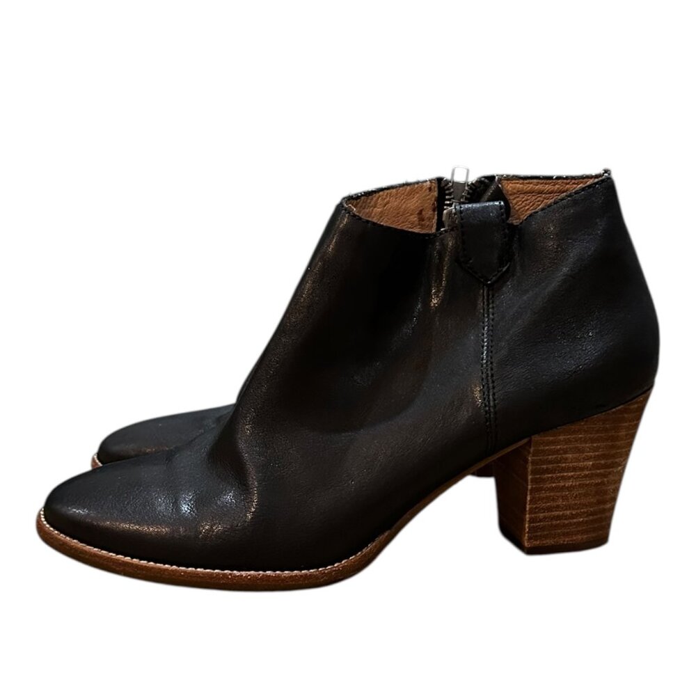 Madewell The Billie Black Leather Chunky Staked Block Heel Ankle Boots